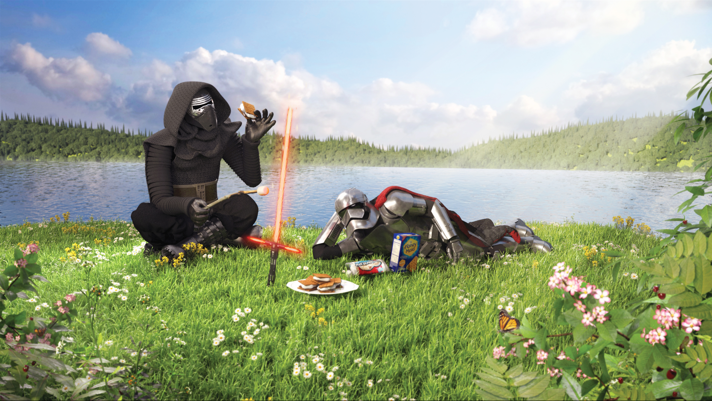 Kylo Ren and Captain Phasma Eating S'Mores